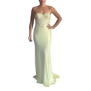 Jovani Strapless Yellow Sequin Gown